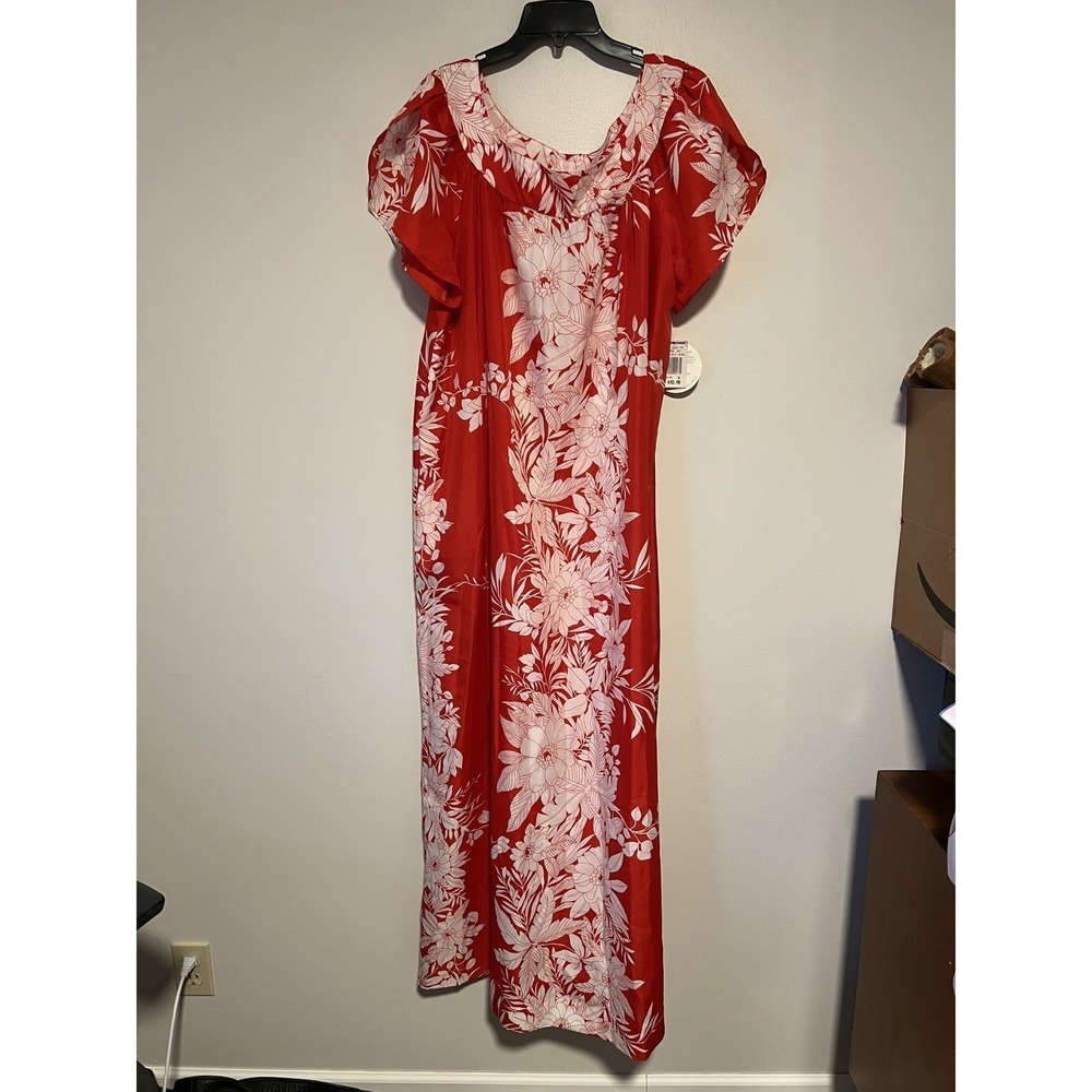 Hilo Hattie Womens Maxi Dress MuuMuu Size XL Red White Floral Hawaiian NEW